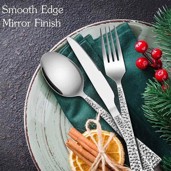 5-piece hammered silver cutlery set, square stainless steel cutlery set