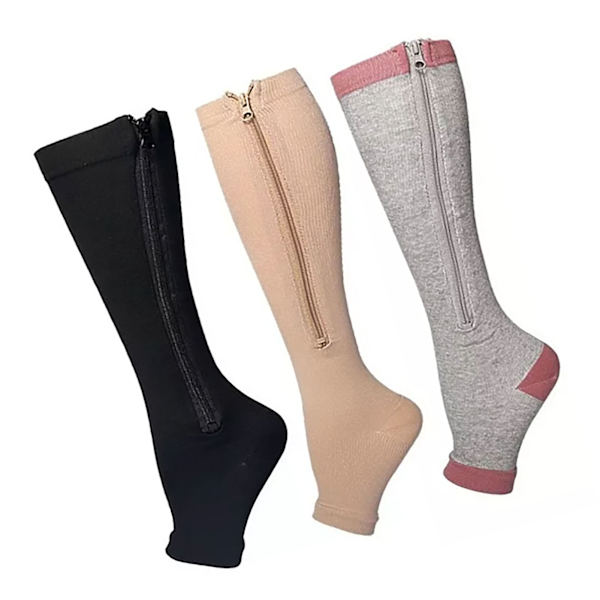 3 par Kompresjonsstrømper med glidelås Nylon Åpne tå Kompresjonsstrømper for turgåing Løping
