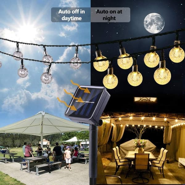 Outdoor Solar String Lights, 6.5 Meters Long, 30 LED Beads, Waterproof, 8 Lighting Modes, Suitable for Indoor Use (Warm White Light).