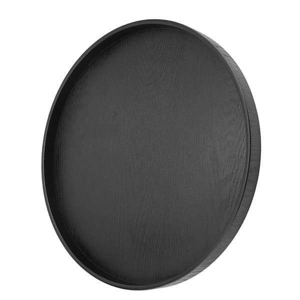 Round Shape Solid Wood Tea Coffee Snack Food Serving Tray Plate Restaurant Trays Black