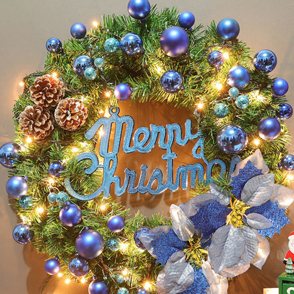 Julkrans 40 cm konstgjord julkottar Krans med LED-lampor Juldekorationer till ytterdörren Nyårspresent