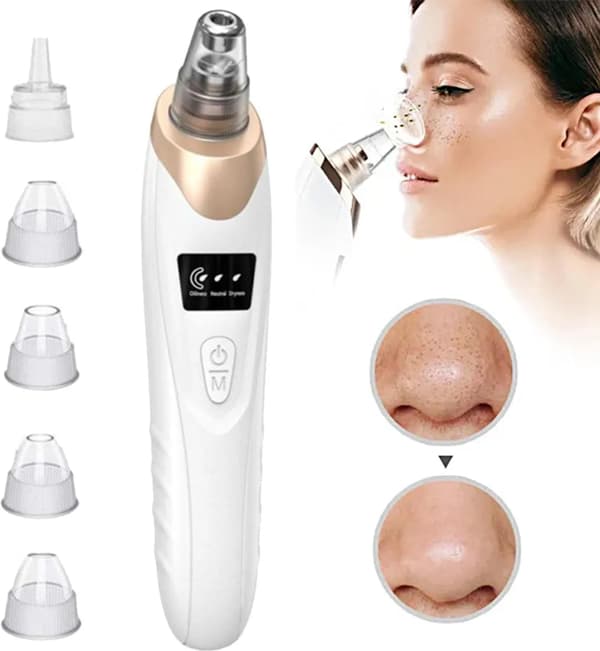 Blackhead Vacuum, Pore Cleaner, Comes with 6 Replaceable Suction Nozzles for Deep Pore Cleansing, USB Rechargeable.