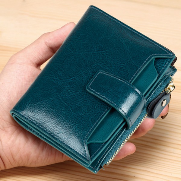 Liten plånbok för kvinnor Äkta läder Bifold Kompakt Liten damplånbok