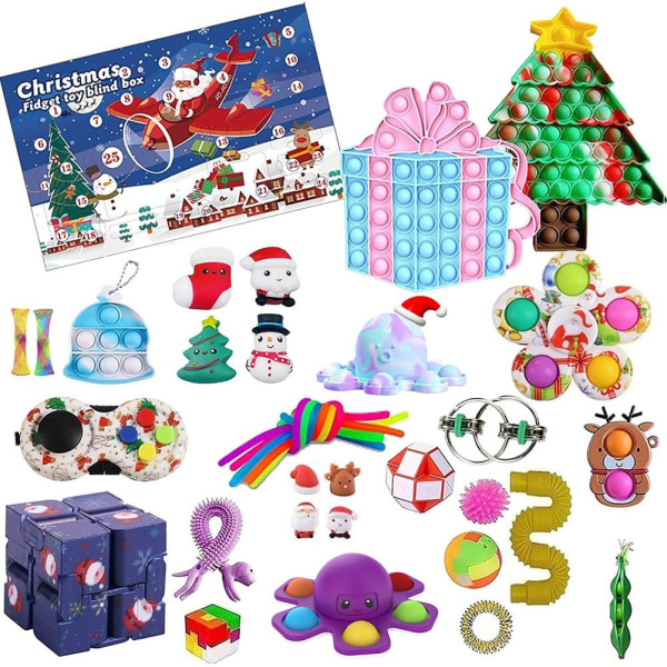 34st Set Juladventskalender Blindbox Leksaker för barn Presentnedräkningskalender Sensoriska Antistressleksaker