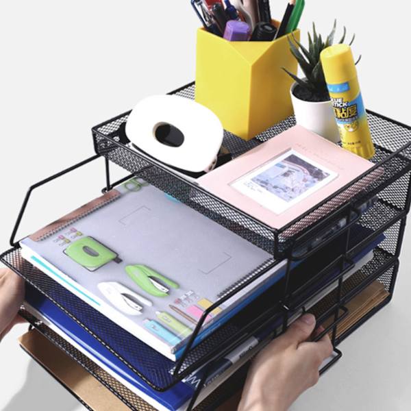 4 stk. Filhylde Stabelbar Adskillelig Mesh Huldesign Stor Kapacitet Nem Installation Skrivebords Filopbevaring Holdere