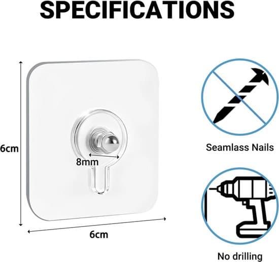 20-pack 6x6cm Self-Adhesive Transparent Wall Hooks