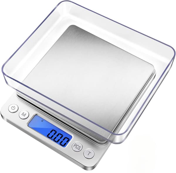 Digital gram scale with 0.1 gram accuracy, 500-gram small jewelry scale.