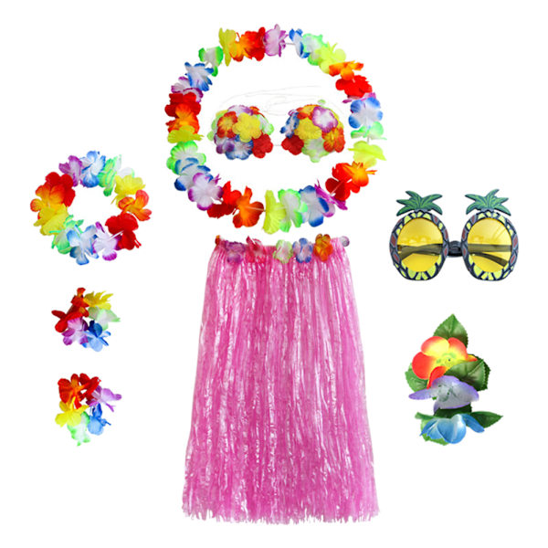 8 st hawaiiansk fest hula dansuppsättning hawaiiansk blomstergirlang strandkjol handledsband ananas solglasögon hårklämma