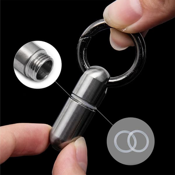 2-pack mini titanium pill boxes with keychain, waterproof metal pill boxes, travel pill boxes with keychains
