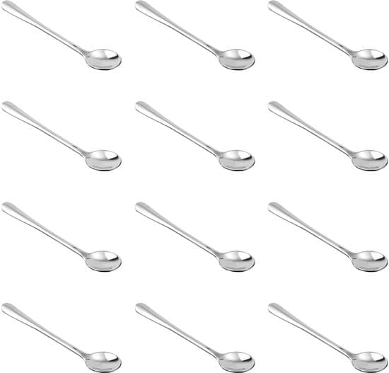 Mini skeer i rustfrit stål - 12-pak - Til krydderier - 7.5x1.5cm - Perfekt til servering af salt og sukker - Køkkenbrug - Sølv