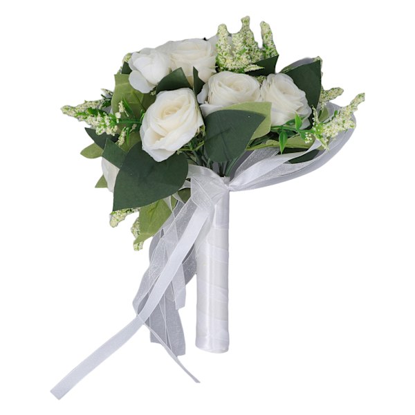 Bryllupsbukett Simulering Kunstig Rose Livaktig Grønne Blad Moderne Elegant Rose for Bryllup Kirke Hjemmedekor Melkehvit