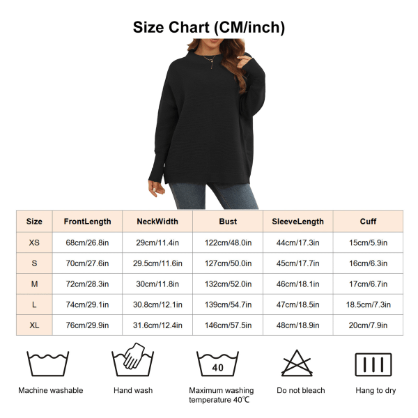Langærmet Trøje Kvinder Efterår Vinter Åndbar Løstsiddende Casual Elegant Ren Farve Strikket Trøje Toppe Sort M
