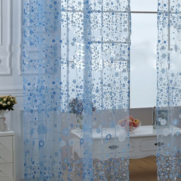 Gjennomsiktig Gardin Innovativ Elegant Translucent Blomster Voile Gardiner for Stue Studie Rom Soverom Himmelblå 100x270cm / 39.4x106.3in (Passer Stang)