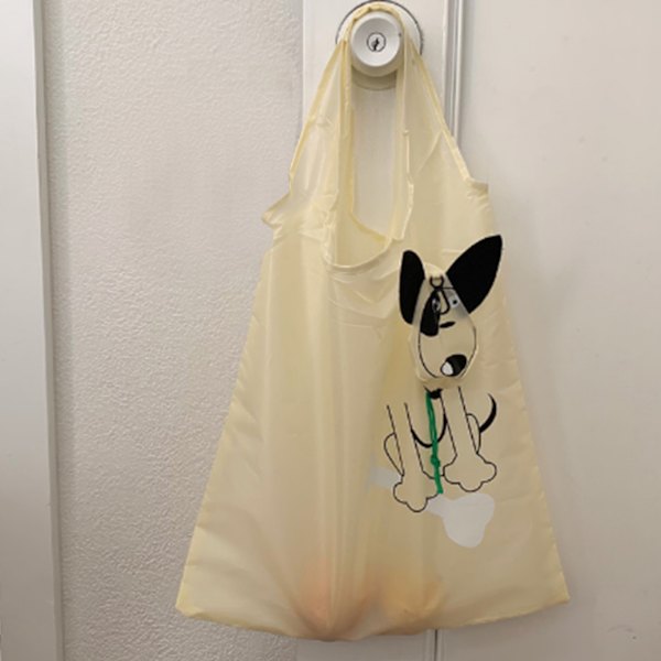 Ostoskassi Piirrettyjen Kuvioiden Suuri Kapasiteetti Polyesteri Taitettava Kauppakassi Kahvalla Beige Koira Vapaa Koko