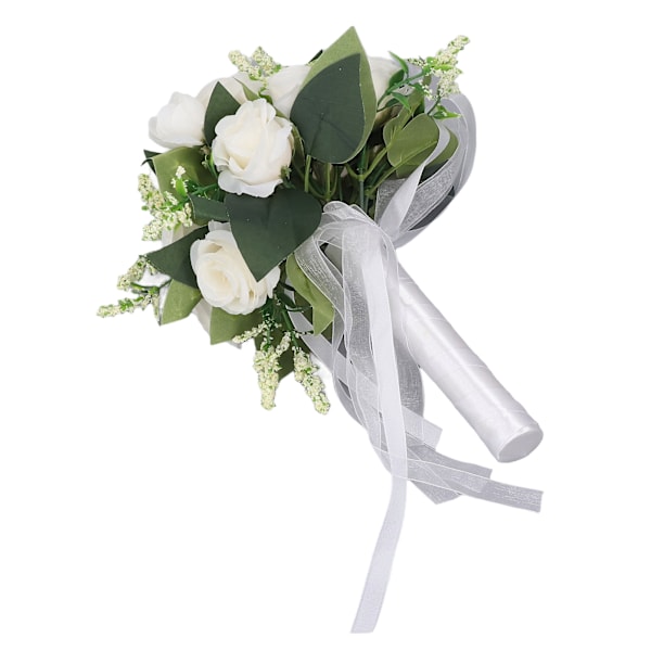 Bryllupsbukett Simulering Kunstig Rose Livaktig Grønne Blad Moderne Elegant Rose for Bryllup Kirke Hjemmedekor Melkehvit