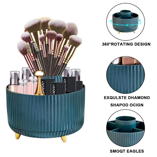360 Graders Makeupbørsteholder Organizer Stor Kapacitet Kosmetikbørste Opbevaringsboks til Kommode Børste Display Spand med 5 Rum