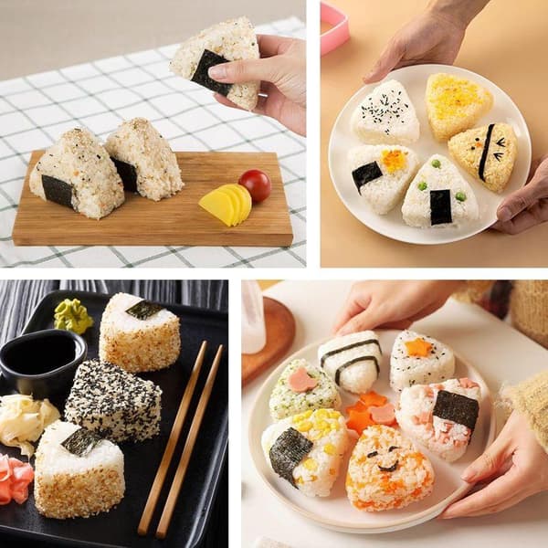 Onigiri- og sushimaskine - Trekantet risboldform med risske - Rustfrit stål - Hjerteform - Hjemmelavet sushifremstillingssæt