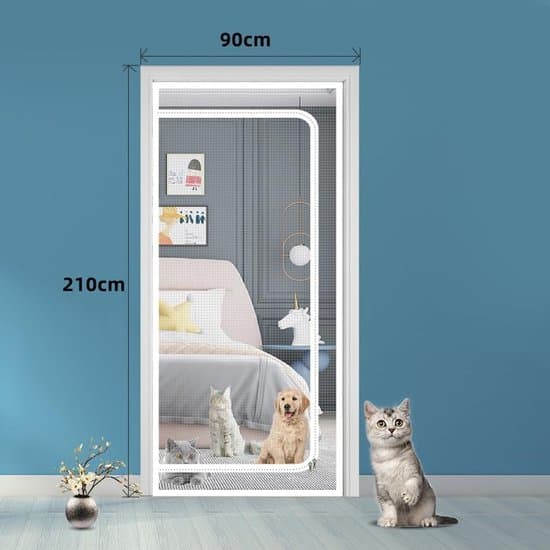 Forstærket robust kattelem, kæledyrsresistent, med snaplås, holder hunde og katte ude af huset, hvid 90x210 cm