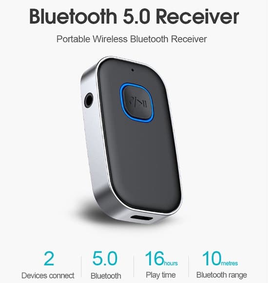 Bluetooth 5.0-mottaker, 3,5 mm Aux-jackadapter for bil, trådløs Bluetooth-sender med støydemping for hodetelefoner og høyttalere