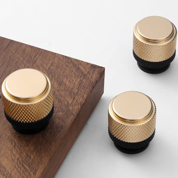 3-piece Cabinet Handle Set, 2.5 cm Cabinet Knobs, Gold Knurled Drawer Handles (Gold Two-Tone).