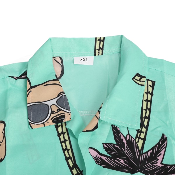 Kortärmad tröja för män Coconut Tree Printing Turn Down Krage Knappstängning Casual Blus Grön XXL