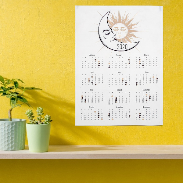 50x70cm Yksinkertainen tyyli 2020 seinäkalenteri kangas ripustettava kalenteri koti taustakuva koriste Kuun kasvot