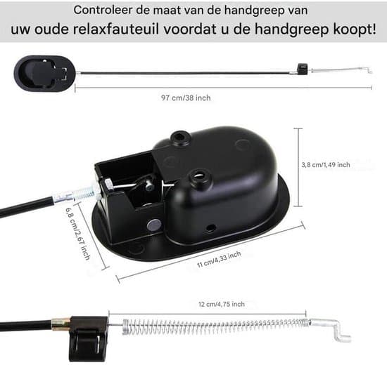 Universal Recliner Cable - Aluminum Cable with Handle 96cm Black - Replacement for Recliner - 1 Piece - Home Use Black