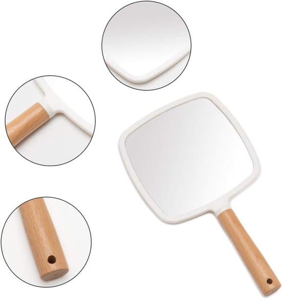 Small Wooden Shaving Mirror with Hanging Hole, Single-Sided Square White