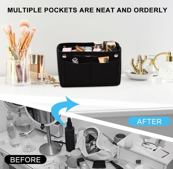 Felt Bag Storage Bag 24x15x8 cm, with Internal Storage Pockets, Bag Insert, Multi-Compartment Storage Bag, Women's Handbag Cosmetics.