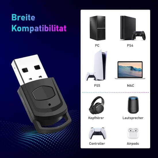 Bluetooth 5.0 USB-lydadapter for PS5/PS4/PC - Bluetooth-adapter med minimikrofon, plug and play.