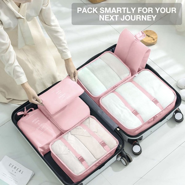8 stk. Pakke Cubes til Kuffert Sæt Bagage Organiser, Letvægts Rejse Essentials Taske med Stor Toilettaske til Tøj Sko