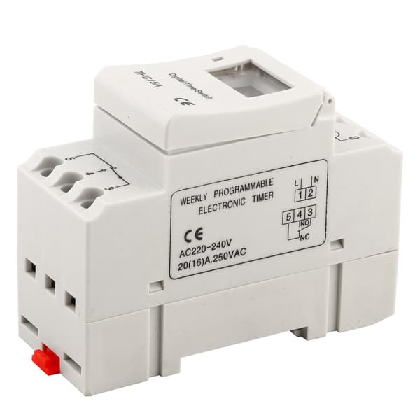 THC15A 220-240VAC 20A DIN-skinne digital timer, programmerbar ugentlig, 16A/20A
