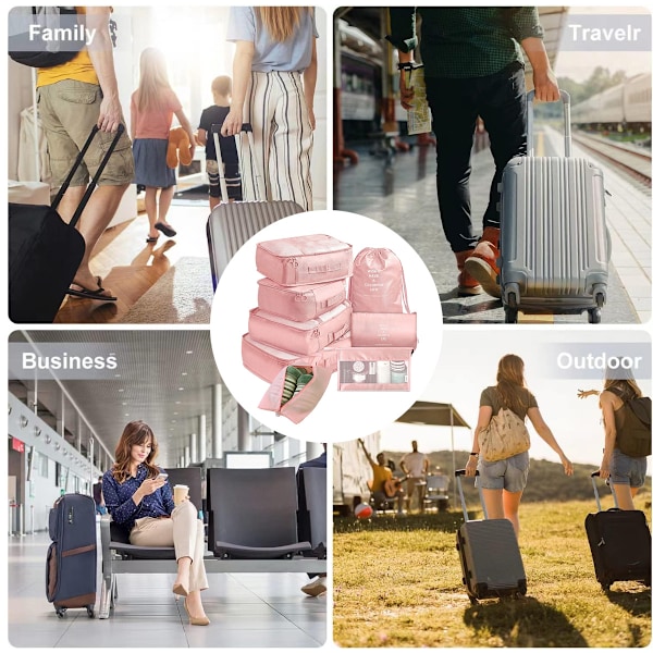 8 stk. Pakke Cubes til Kuffert Sæt Bagage Organiser, Letvægts Rejse Essentials Taske med Stor Toilettaske til Tøj Sko