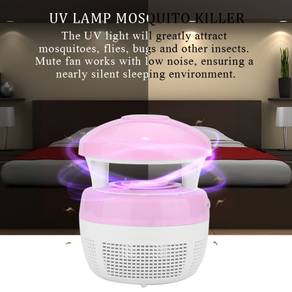 Säker Elektronisk USB UV-lampa Ljus inomhus Myggdöd Buzz Fly Insect Bug Killer Rosa