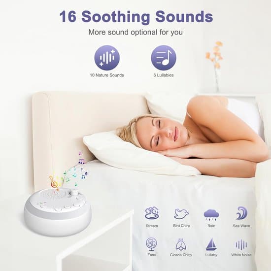 Baby White Noise Machine, Portable Sleep Aid with Night Light, 16 Sounds