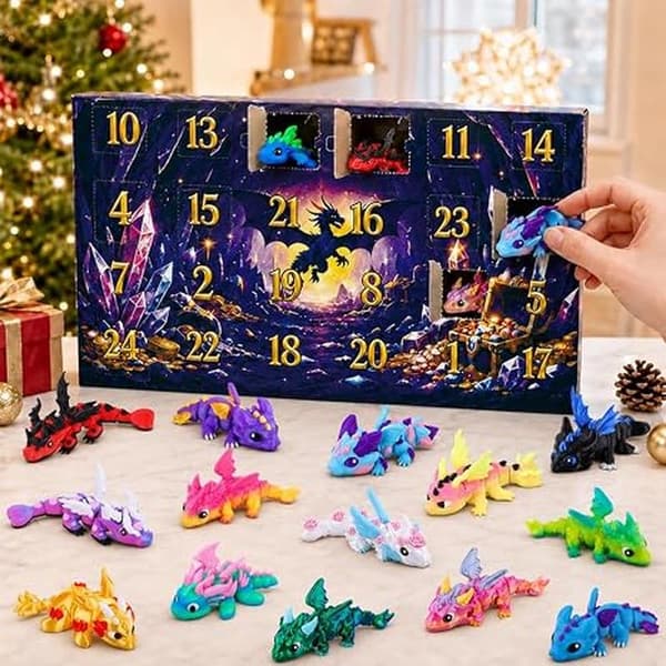 JOICEE 2026 Julkalender med Mini 3D-printade drakdjur Blue