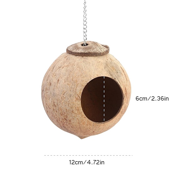 1 stk Naturlig Kokosnøddeskal Fuglerede Pet Fuglefoder Legetøj med 6 cm Hul
