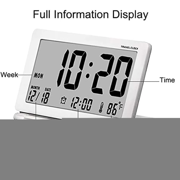 Digital Travel Alarm Clock Battery Operated LCD Clock with Date Temperature Snooze Night Light and PU Leather Cover