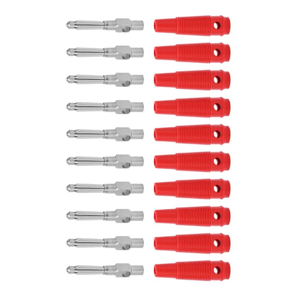 10 pcs 4mm 7-pin Banana Plug Copper 1000V 32A Stackable Male Connectors with Soft Sleeve Screw Tightened Red