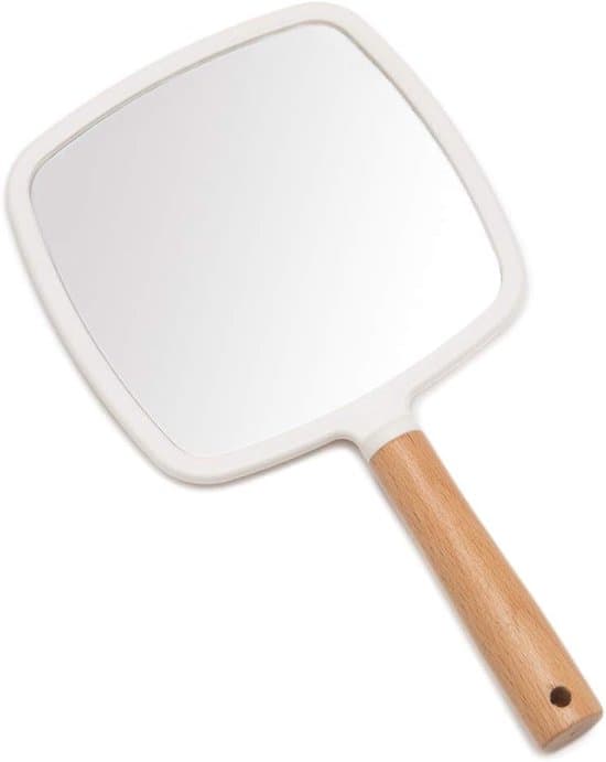 Small Wooden Shaving Mirror with Hanging Hole, Single-Sided Square White