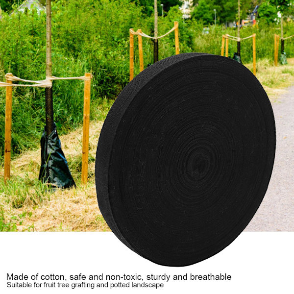 Bomulds Træbånd Tape Bandage Bindende Bælte Podning Bonsai Haveværktøj (2cm, Sort)