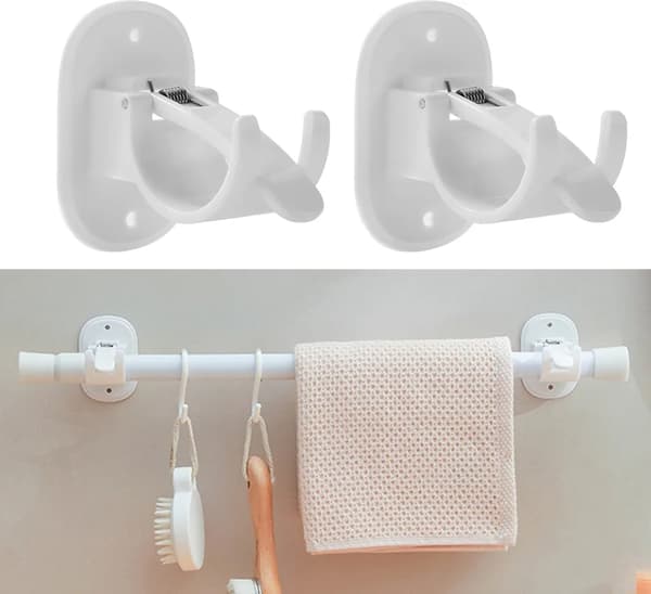 Two Hooks, Telescopic Rod Hooks, No Drilling Required, Robust and Durable, Waterproof, Shower Curtain Rod Holder (White).