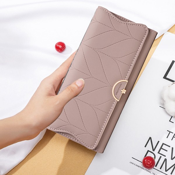 Stor plånbok för kvinnor  PU-läder Halvrund Liten blomma Spänne Telefon Checkbook Organizer Myntväska