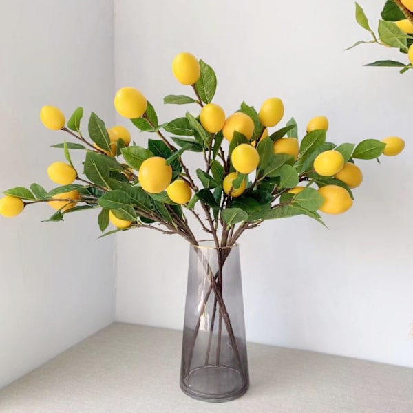 Kunstig Citron Gren 65cm Gul Citron Lange Grene Blade Grøn plante til Stue Model Rum Dekoration