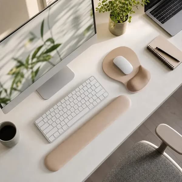 Musemåtte med gel-håndledsstøtte — Ergonomisk musemåtte til kontoret — Skridsikkert design (Mocha Sand)