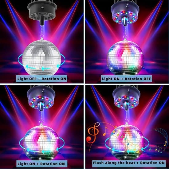 Remote Control Rotating Disco Ball Motor, Adjustable Speed 5-10 RPM, 23 LEDs, for 6-15 inch Mirror Spinner