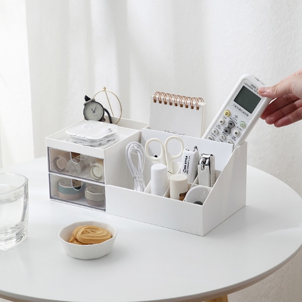 Makeup Organizer til Kommode med 2 Opbevarings Skuffer, Soveværelse Skrivebord Organisation, Klar Skuffe Organizer til Kosmetik