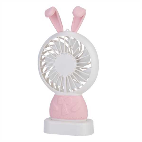 Mini Cute Rabbit Ears Handhold USB Uppladdningsbar Bärbar LED Night Light Fläkt (Rosa)