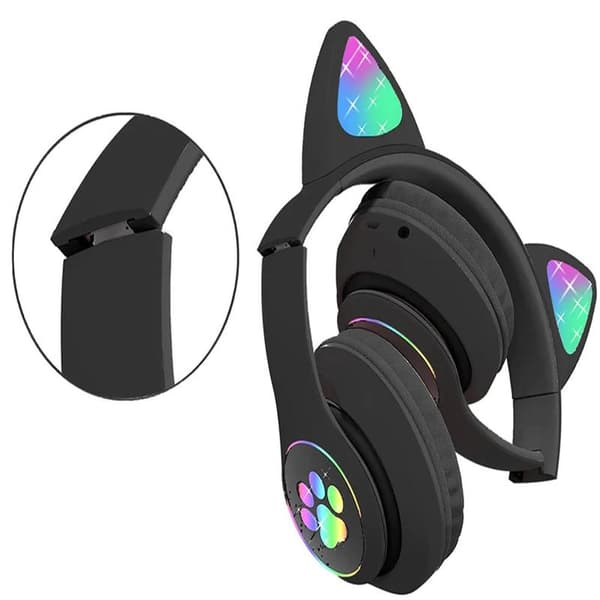 Wireless headphones bluetooth radio fm mp3 cat ears led backlight - Black White