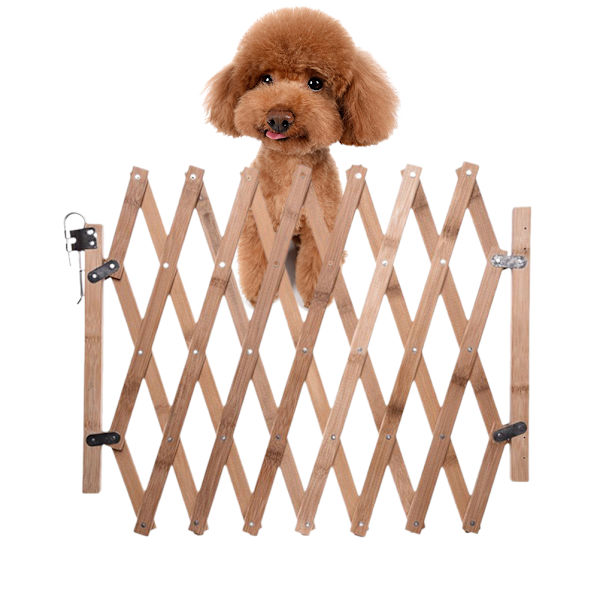 Husdjursgrind Retractable Justerbar Hund Skjutdörr Trä Inomhus Hundgrind Dörröppning Trappor Husdjur Valpsäkerhetsstaket